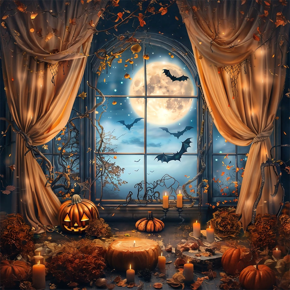 Halloween Moon Backdrop Midnight Bat Window Backdrop MRR7-42