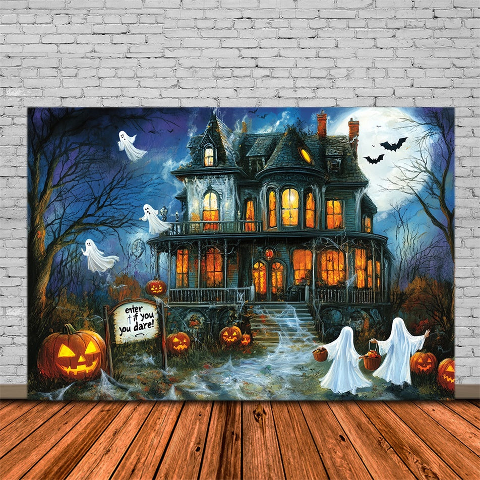 Spooky Halloween Backdrop Haunted Manor Ghosts Backdrop MRR7-43