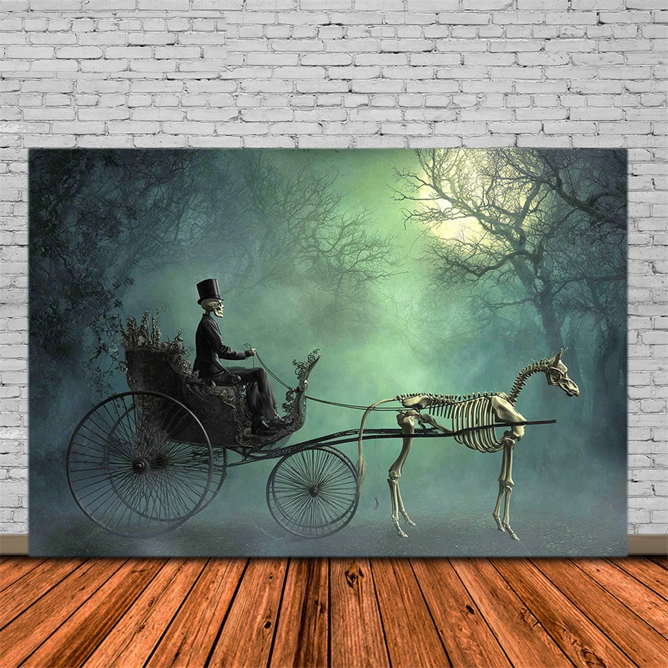 Forest Backdrop Moonlit Haunted Carriage Halloween Backdrops MRR7-48