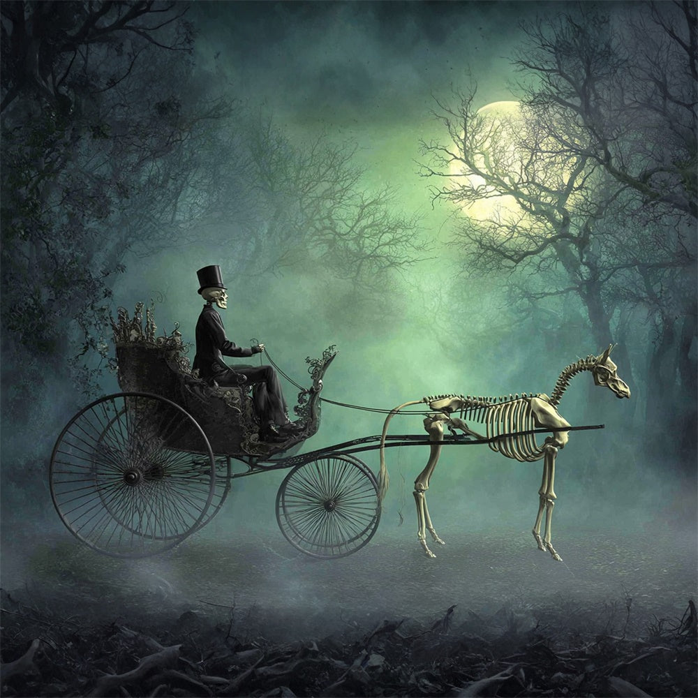 Forest Backdrop Moonlit Haunted Carriage Halloween Backdrops MRR7-48