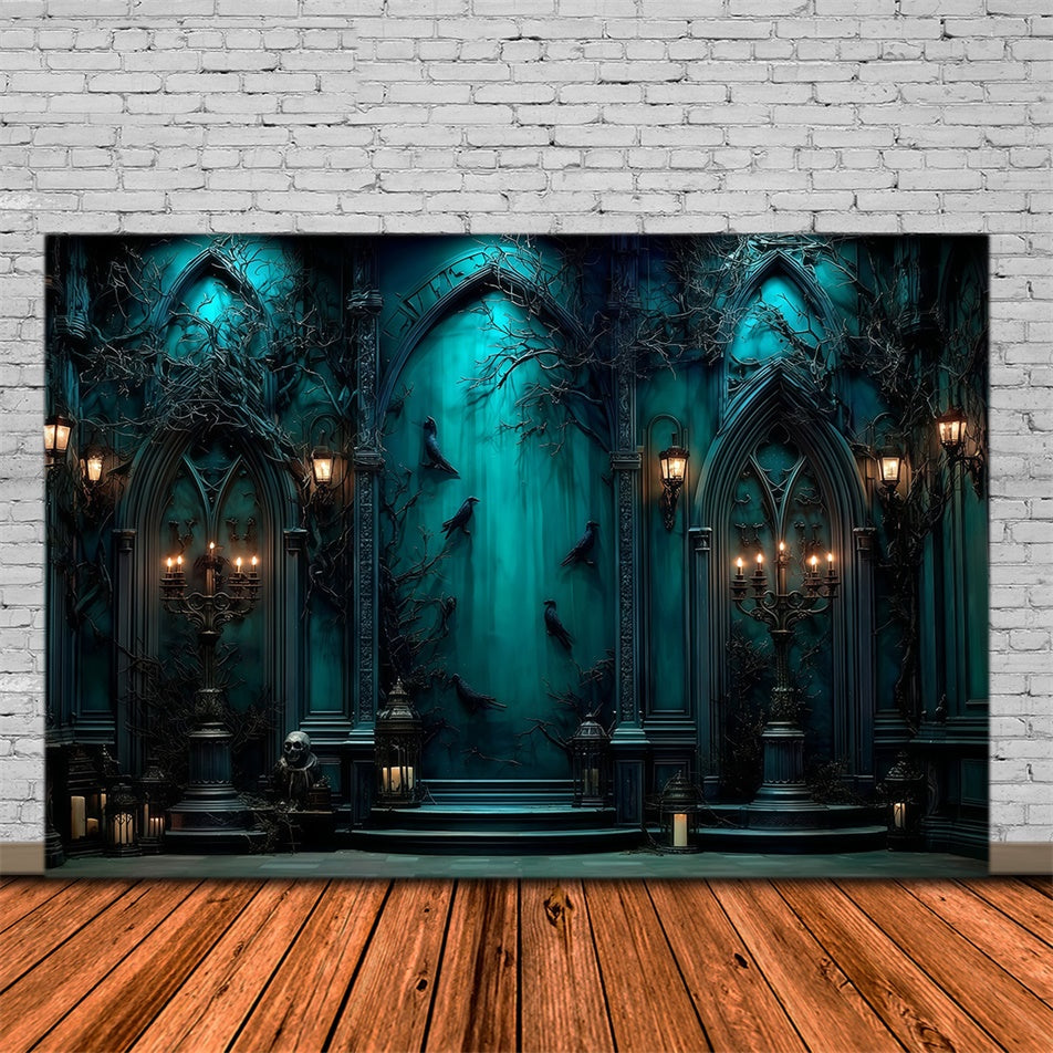 Halloween Picture Backdrop Haunting Blue Chapel Backdrop MRR7-49