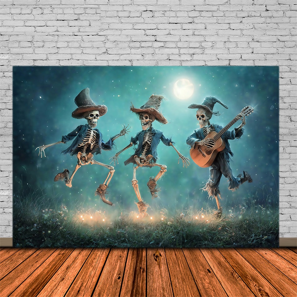 Spooky Halloween Backdrop Skeleton Hoedown Moonlight Backdrop MRR7-50