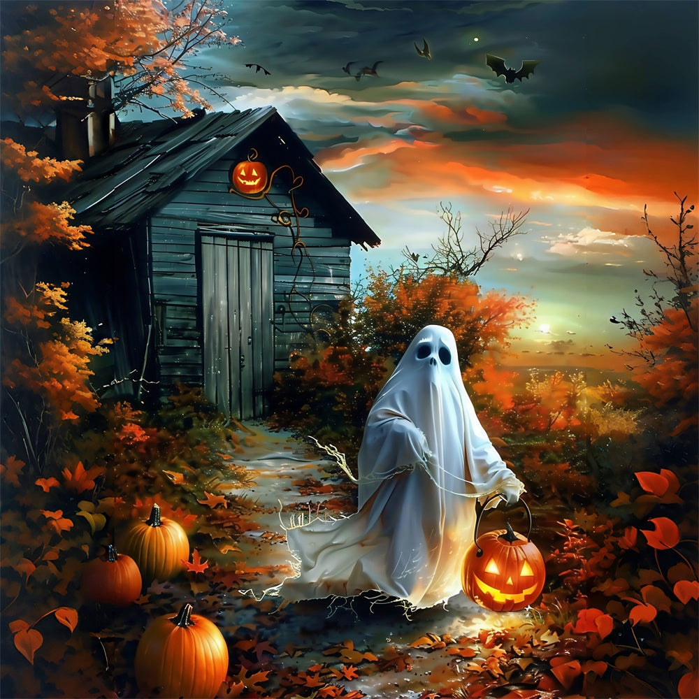 Halloween Photo Backdrop Pumpkin Lantern Ghost Backdrop MRR7-55