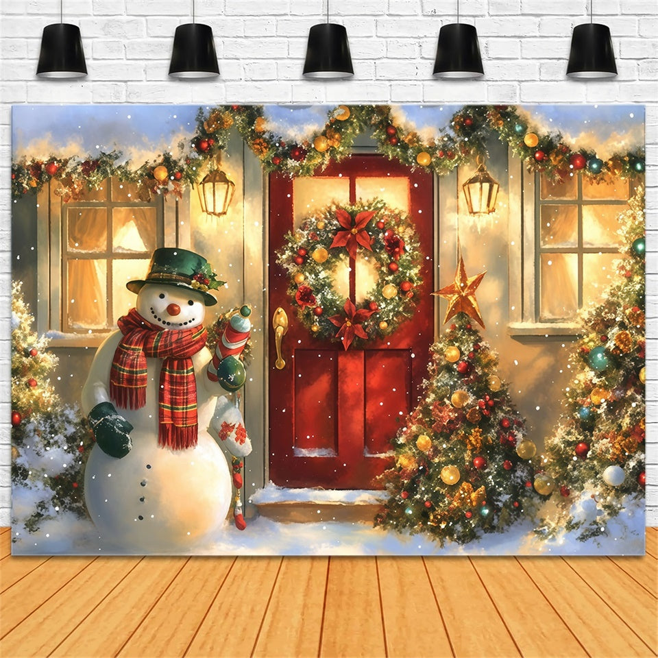 Christmas Photo Backdrops Cozy Cottage Snowman Backdrop MRR7-56