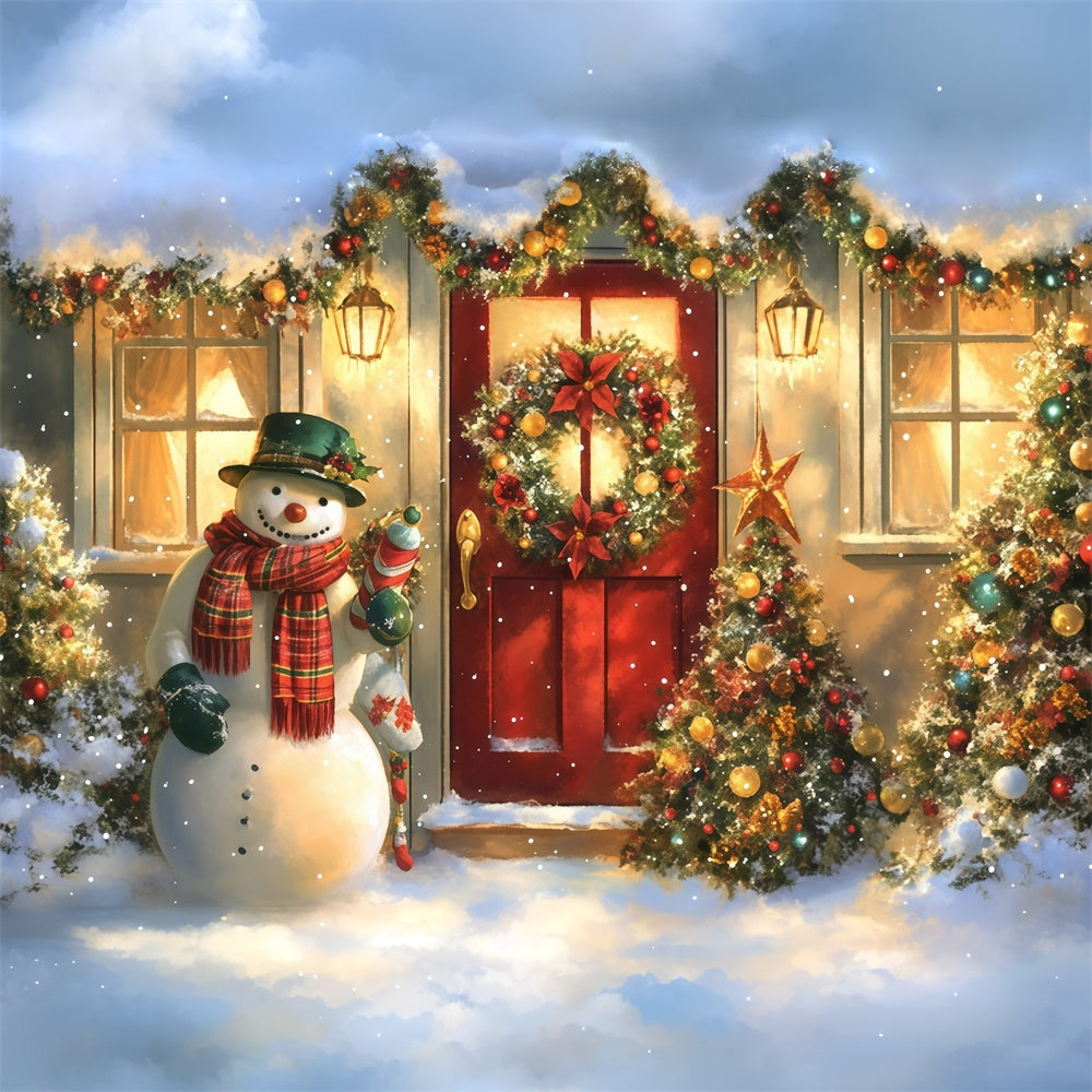 Christmas Photo Backdrops Cozy Cottage Snowman Backdrop MRR7-56