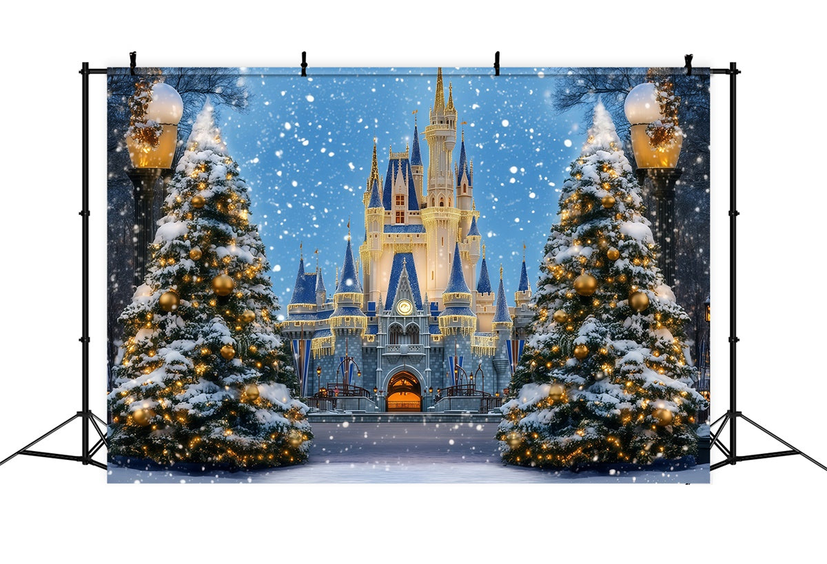 Christmas Tree Backdrop Enchanted Holiday Castle Backdrop MRR7-59