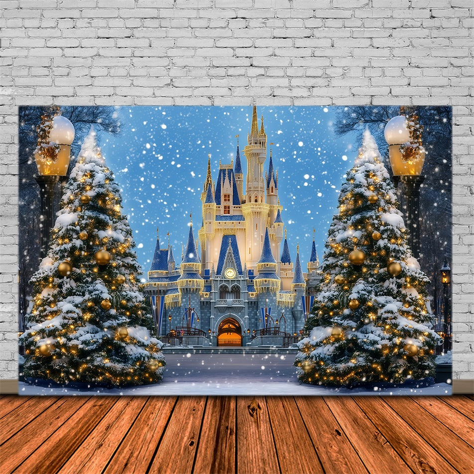 Christmas Tree Backdrop Enchanted Holiday Castle Backdrop MRR7-59