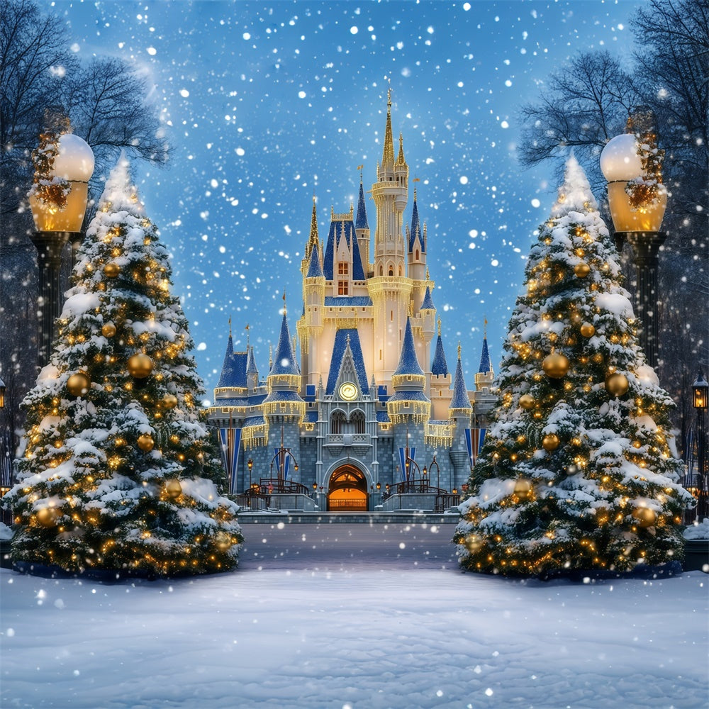 Christmas Tree Backdrop Enchanted Holiday Castle Backdrop MRR7-59