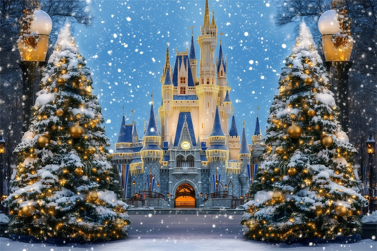 Christmas Tree Backdrop Enchanted Holiday Castle Backdrop MRR7-59