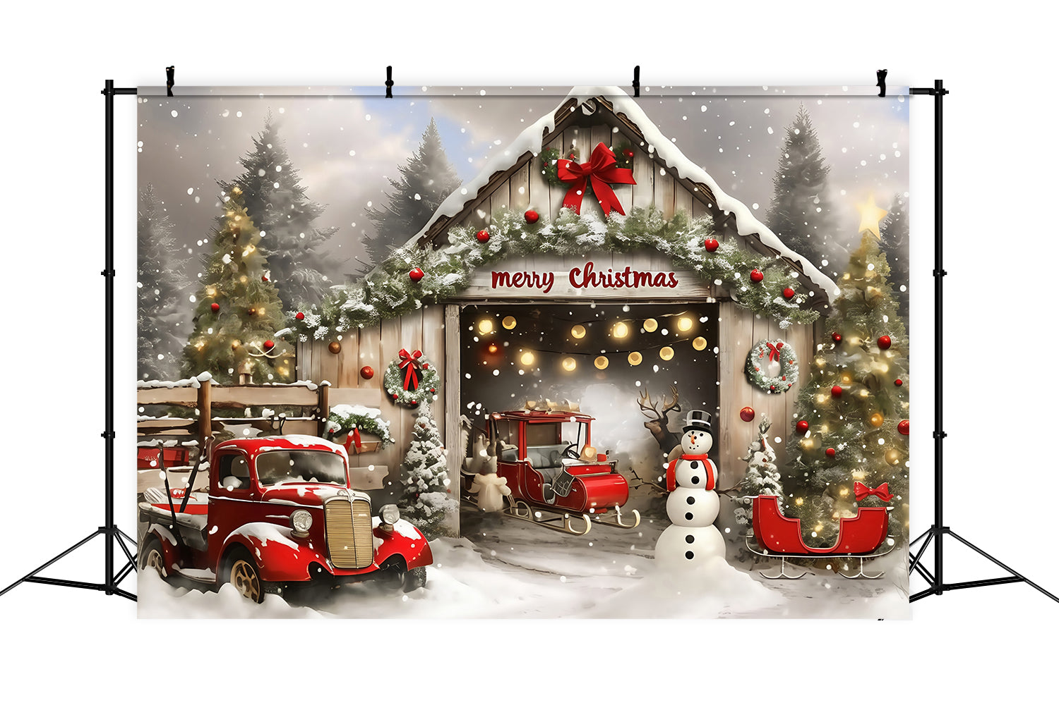 Christmas Backdrop For Photos Vintage Truck Barn Backdrop MRR7-66