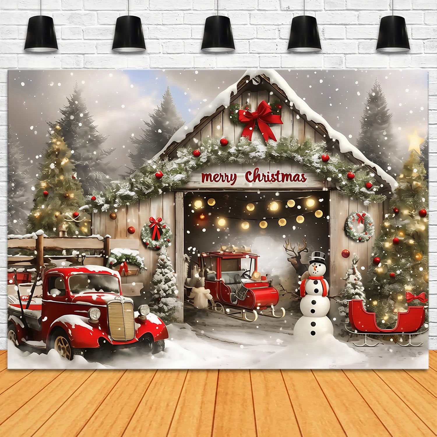 Christmas Backdrop For Photos Vintage Truck Barn Backdrop MRR7-66