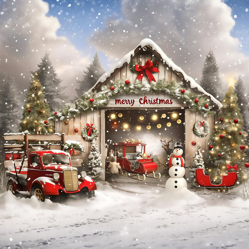 Christmas Backdrop For Photos Vintage Truck Barn Backdrop MRR7-66