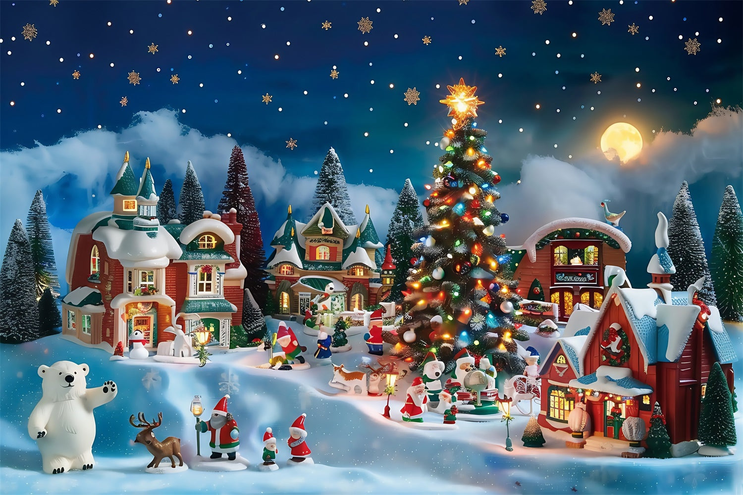 Christmas Photography Backdrops Mini Town Fantasy Backdrop MRR7-67