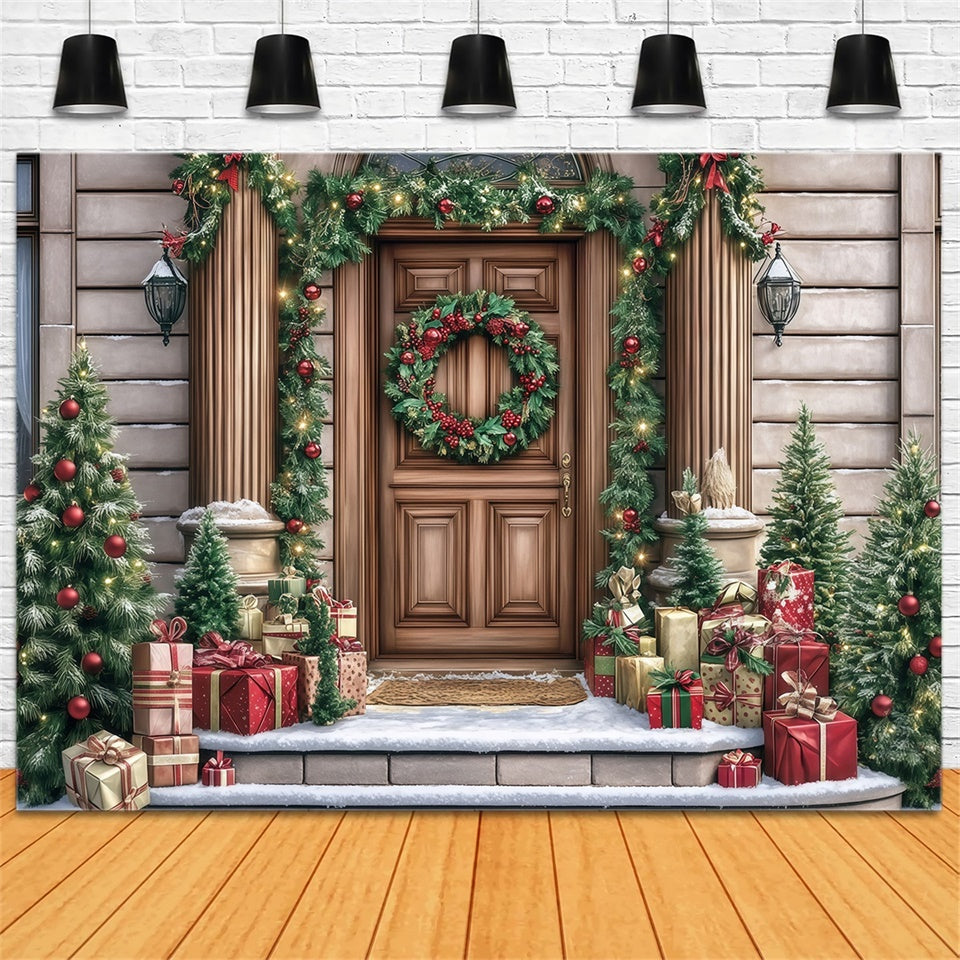 Christmas Backdrop For Photos Elegant Wreath Porch Backdrop MRR7-70