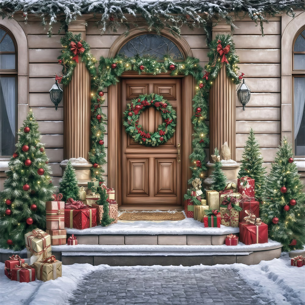 Christmas Backdrop For Photos Elegant Wreath Porch Backdrop MRR7-70