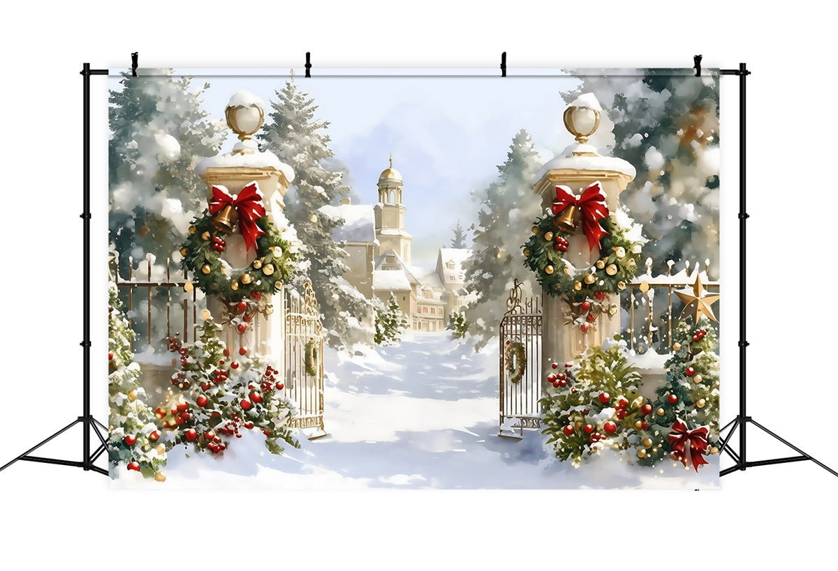 Christmas Photography Backdrops Holiday Manor Gate Backdrop MRR7-72
