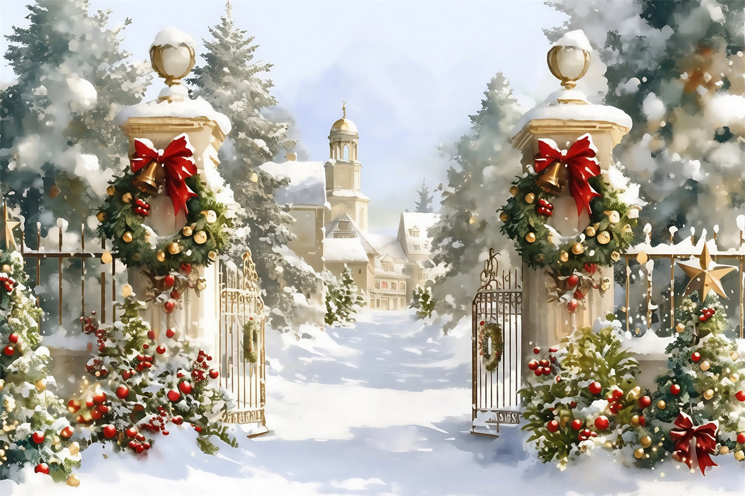 Christmas Photography Backdrops Holiday Manor Gate Backdrop MRR7-72