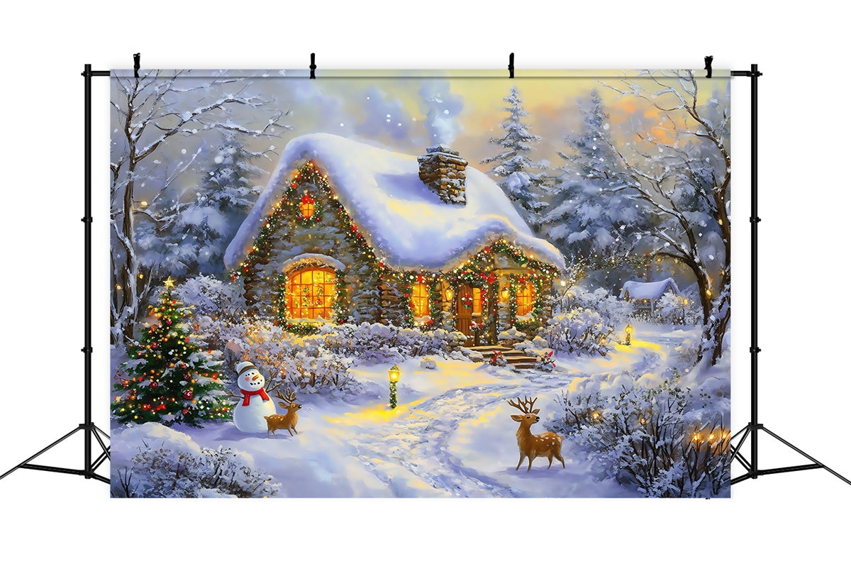 Christmas Backdrops Sale Snowman Forest Cottage Backdrop MRR7-73