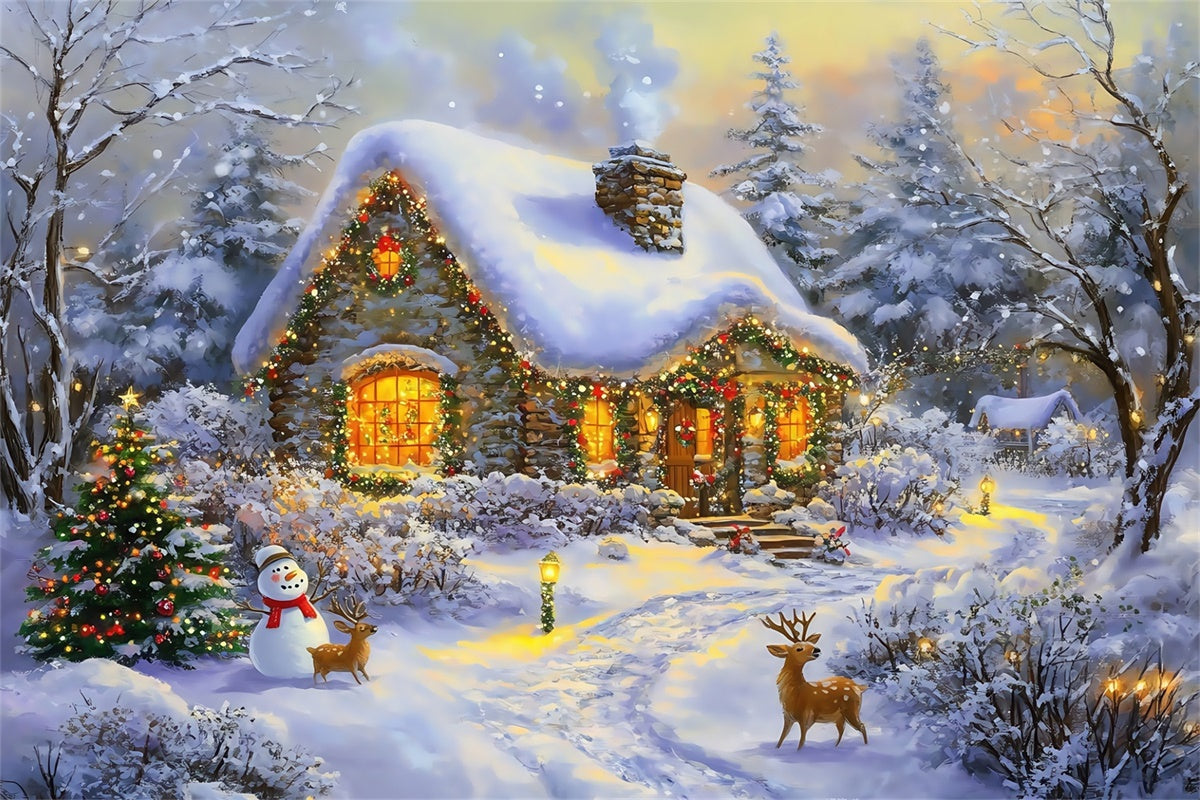 Christmas Backdrops Sale Snowman Forest Cottage Backdrop MRR7-73