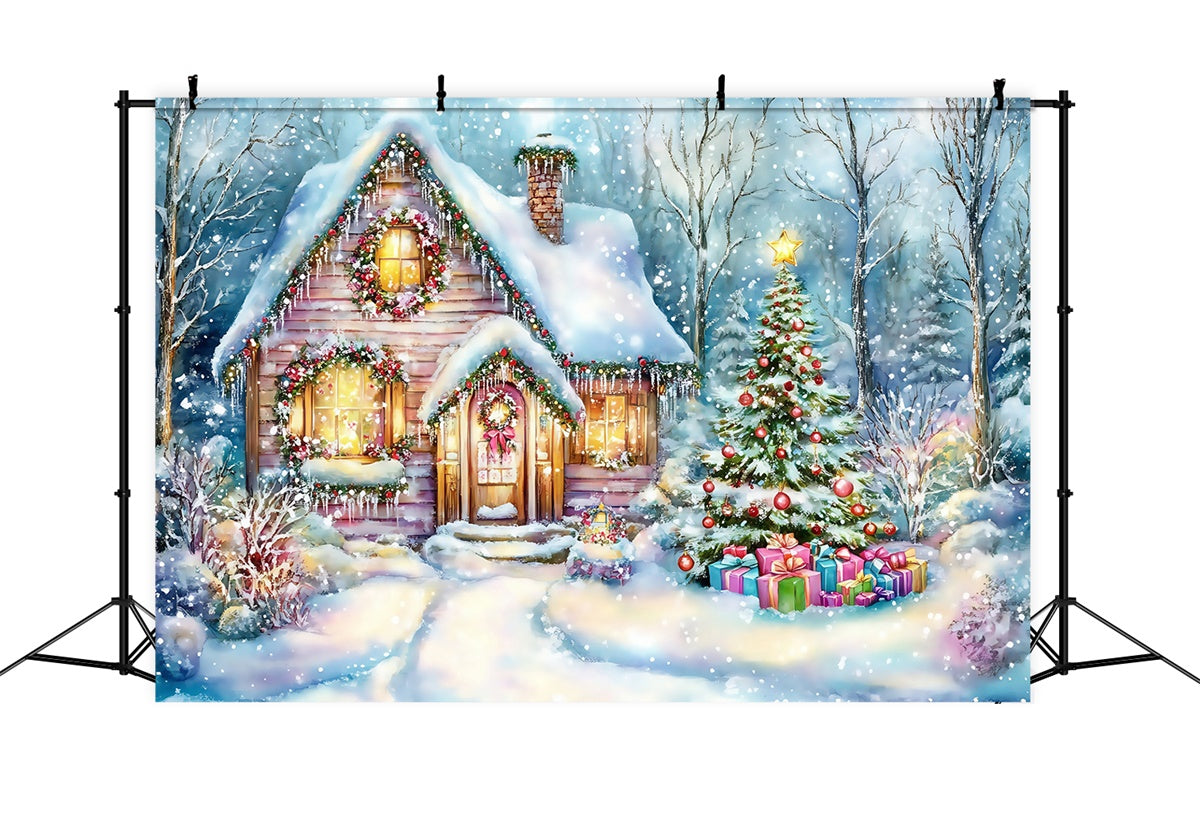 Christmas Backdrops Whimsical Winter Cottage Backdrop MRR7-75