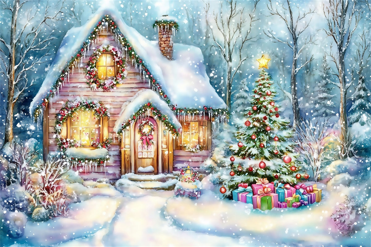 Christmas Backdrops Whimsical Winter Cottage Backdrop MRR7-75