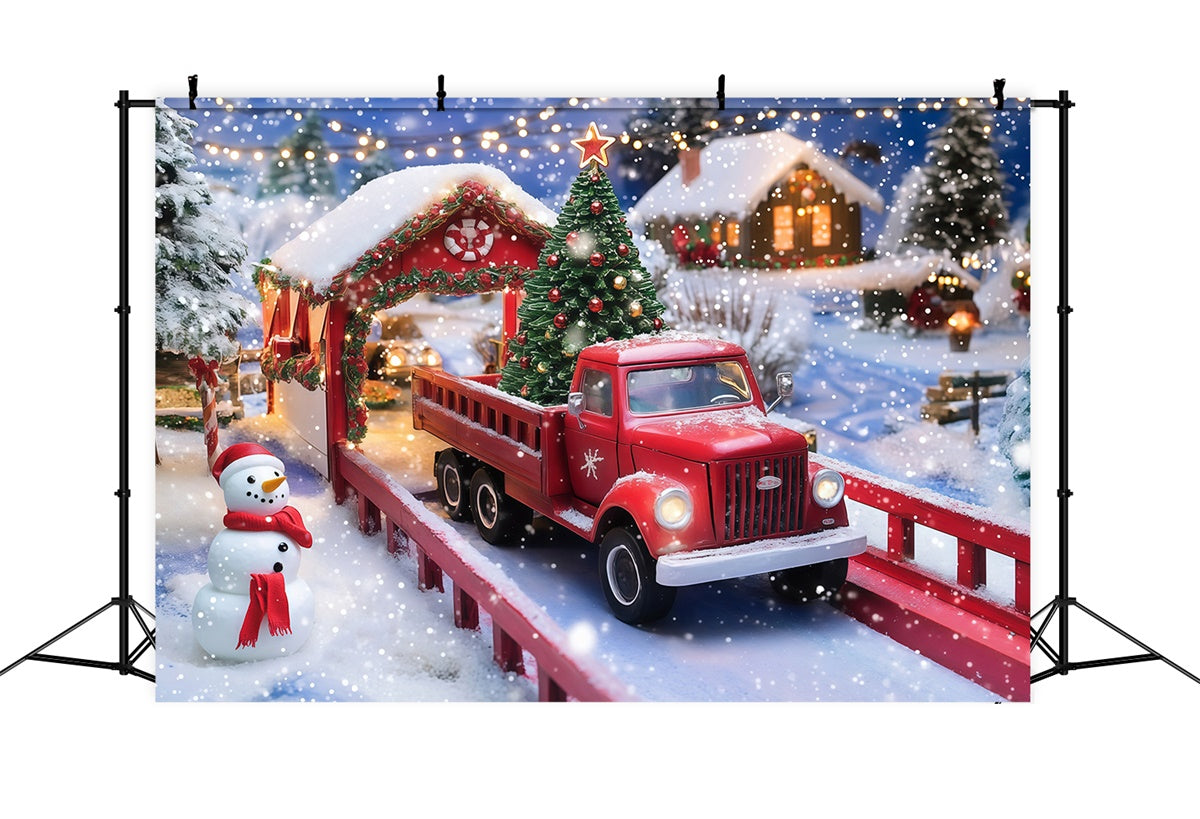 Christmas Photography Backdrops Snowman Truck Backdrop MRR7-79