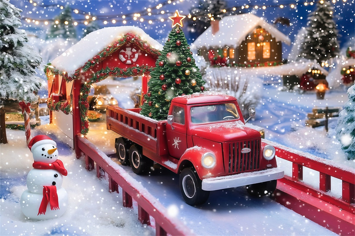 Christmas Photography Backdrops Snowman Truck Backdrop MRR7-79