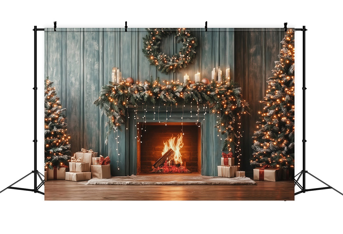Christmas Fireplace Backdrop Cozy Pine Mantel Backdrop MRR7-81