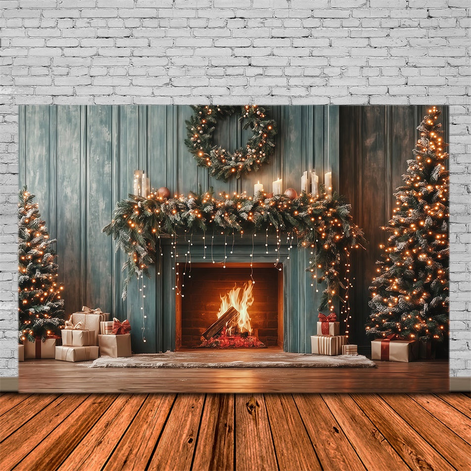 Christmas Fireplace Backdrop Cozy Pine Mantel Backdrop MRR7-81