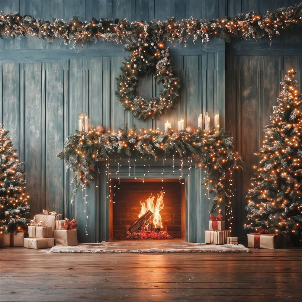 Christmas Fireplace Backdrop Cozy Pine Mantel Backdrop MRR7-81