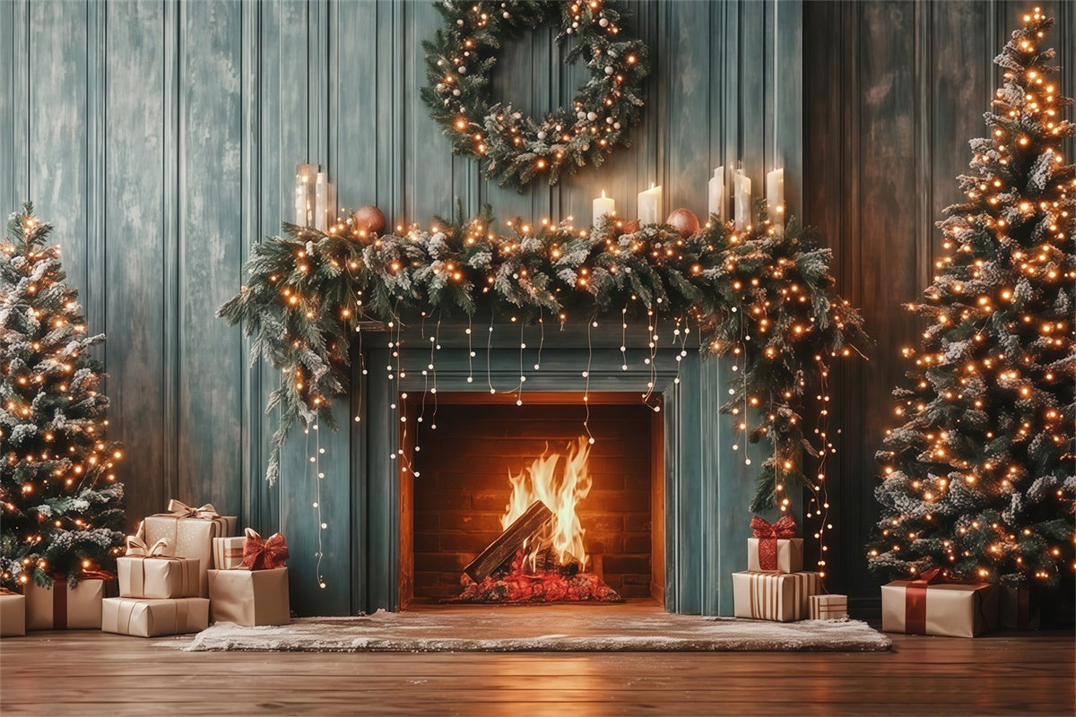 Christmas Fireplace Backdrop Cozy Pine Mantel Backdrop MRR7-81