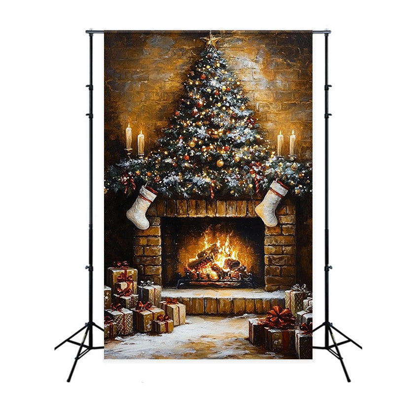 Christmas Fireplace Backdrop Vintage Fireplace Glow Backdrop MRR7-86