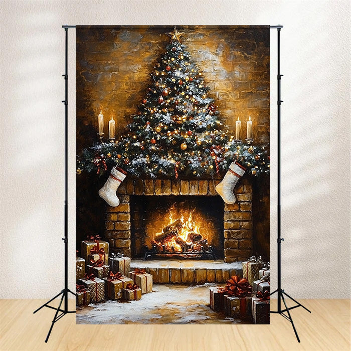 Christmas Fireplace Backdrop Vintage Fireplace Glow Backdrop MRR7-86