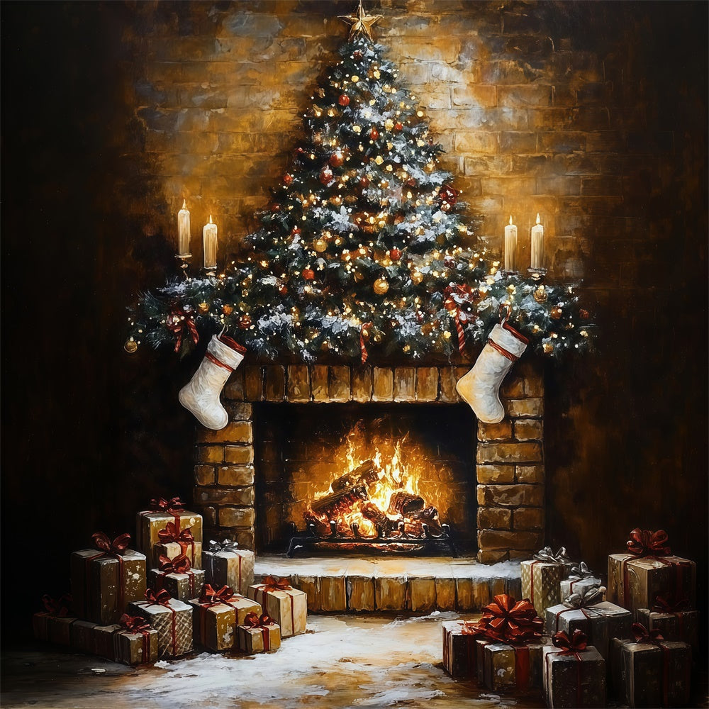 Christmas Fireplace Backdrop Vintage Fireplace Glow Backdrop MRR7-86