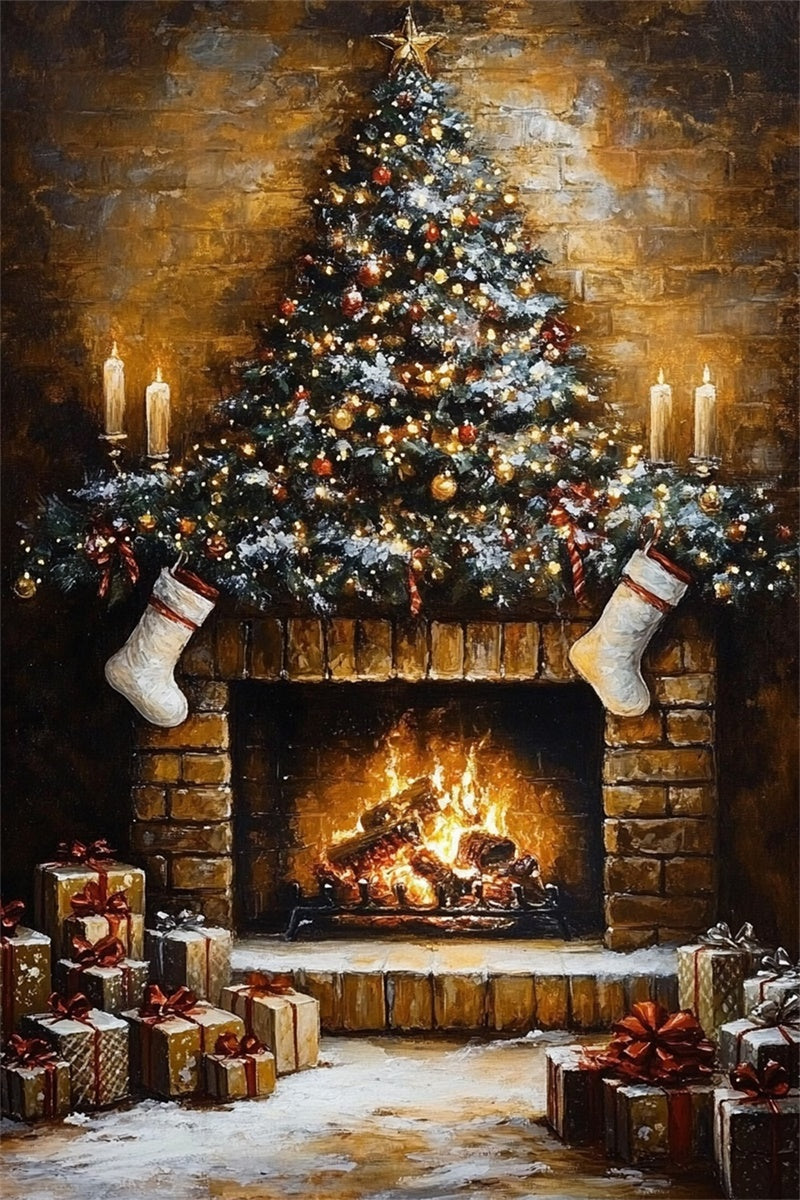 Christmas Fireplace Backdrop Vintage Fireplace Glow Backdrop MRR7-86