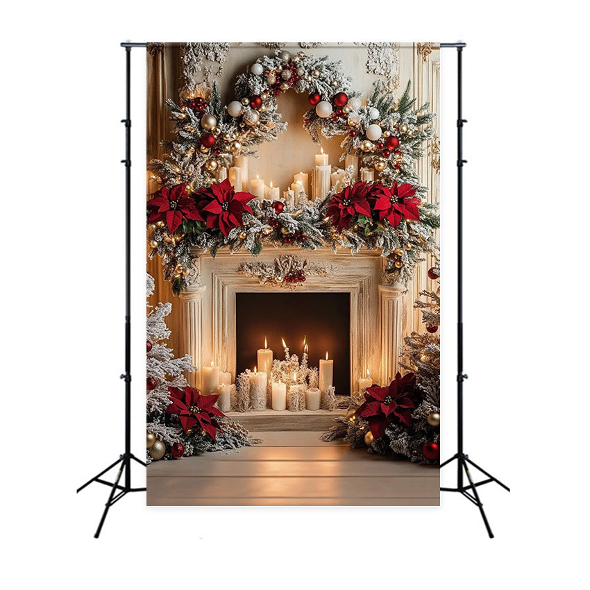 Christmas Backdrops Fireplace Wreath Elegance Backdrop MRR7-87