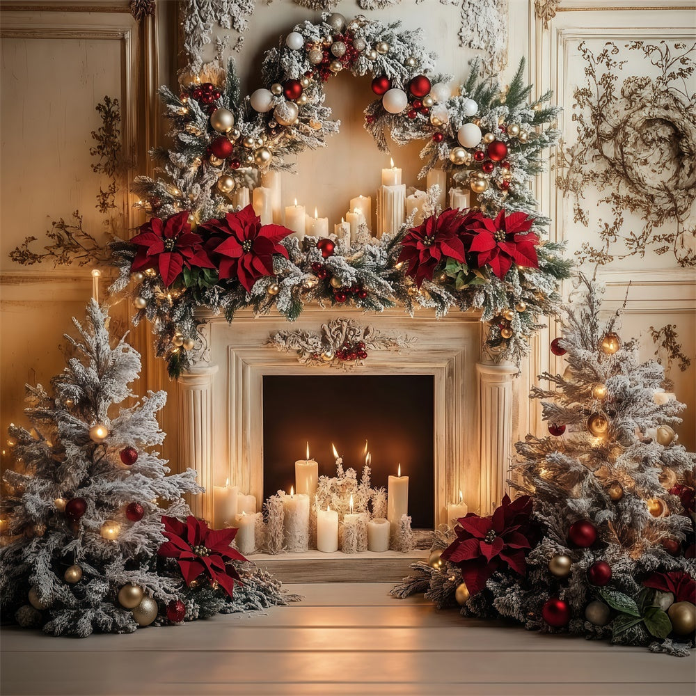 Christmas Backdrops Fireplace Wreath Elegance Backdrop MRR7-87