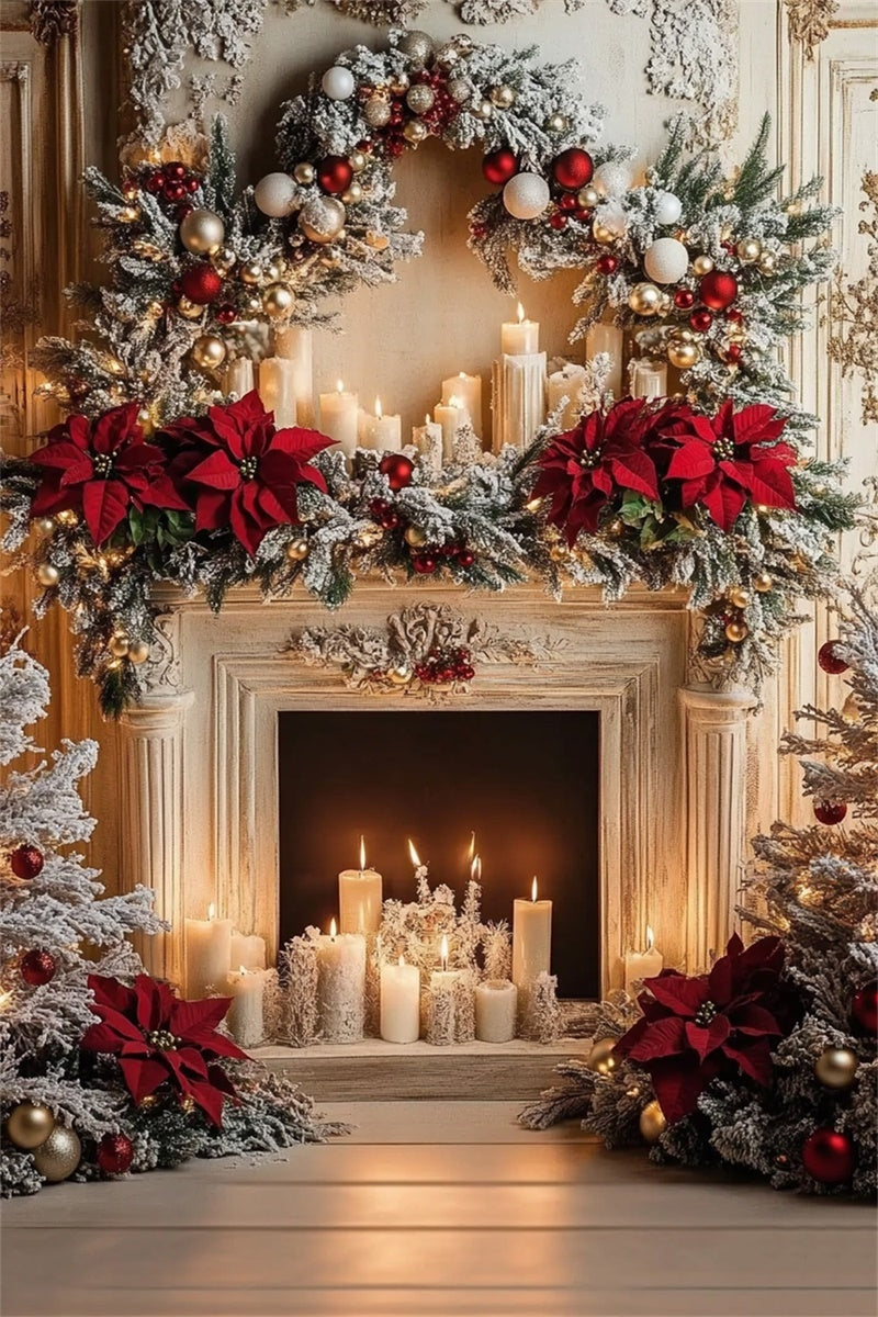 Christmas Backdrops Fireplace Wreath Elegance Backdrop MRR7-87