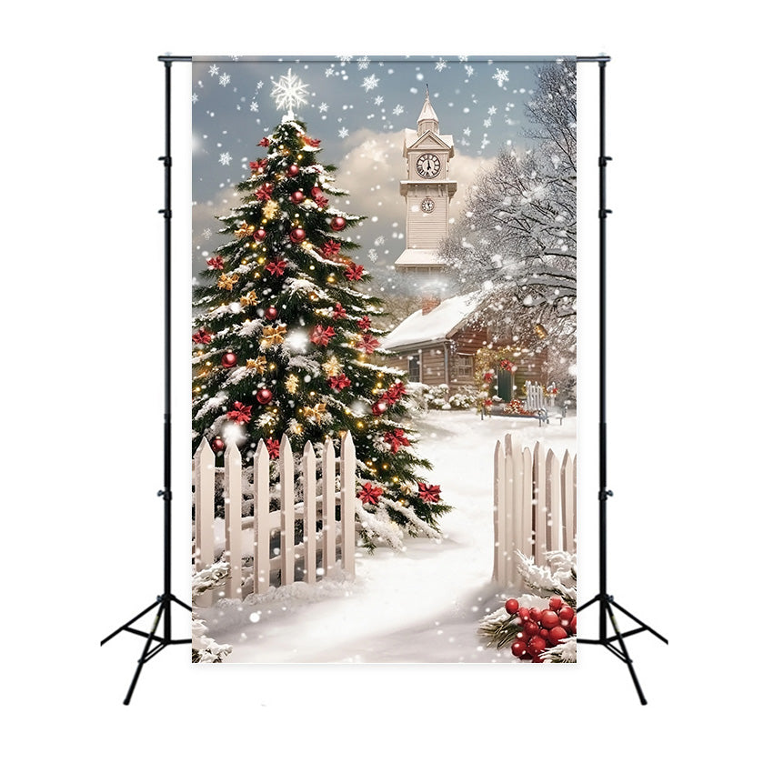 Christmas Tree Backdrop Winter Pines Fence Backdrop MRR7-88