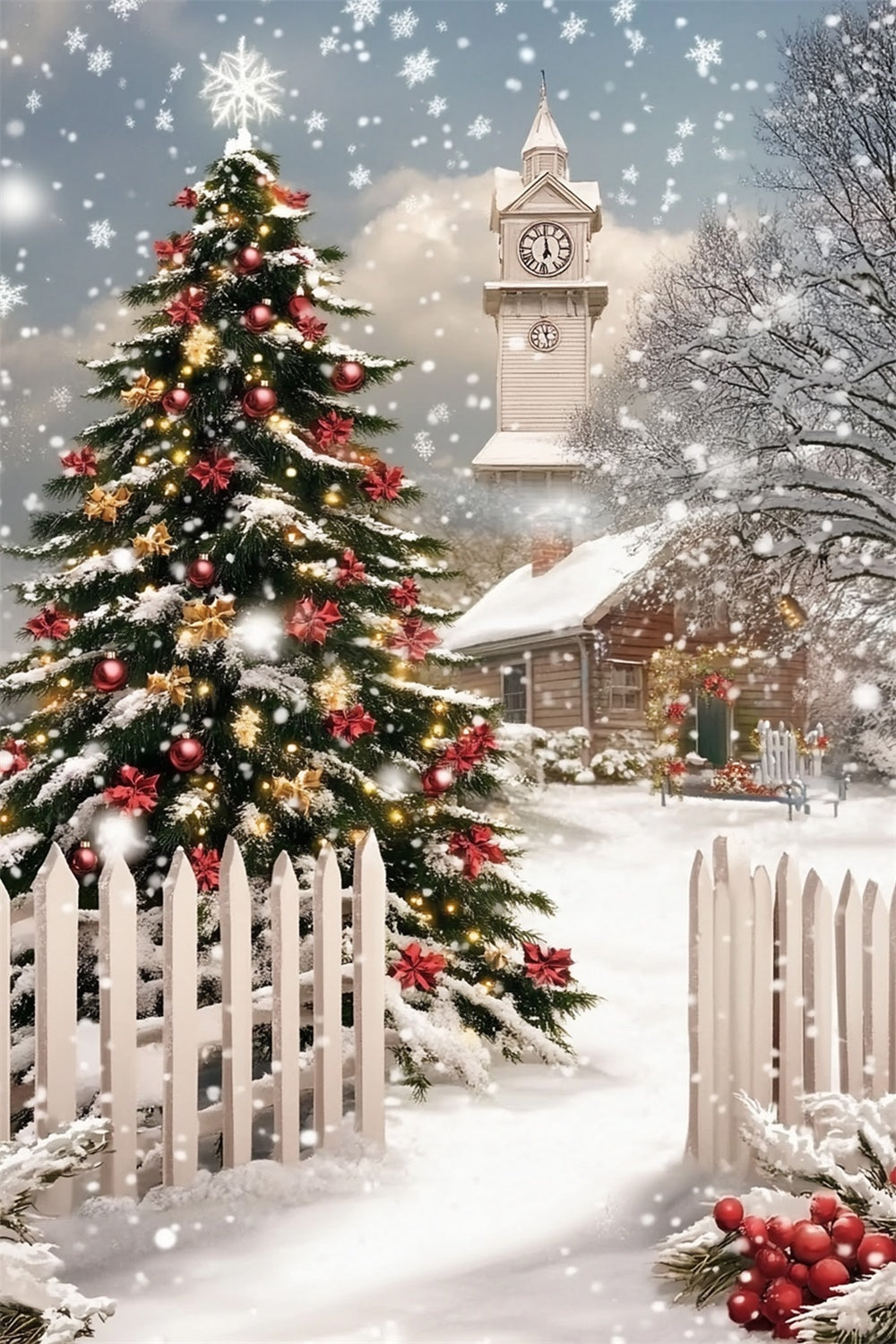 Christmas Tree Backdrop Winter Pines Fence Backdrop MRR7-88