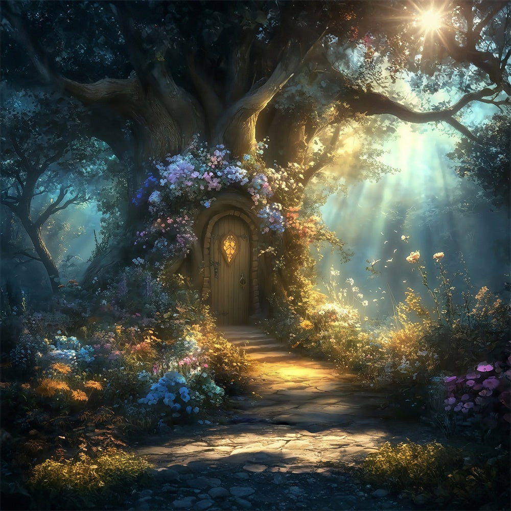 Fairytale Forest Backdrop Blossom Tree Cottage Backdrop MRR7-93