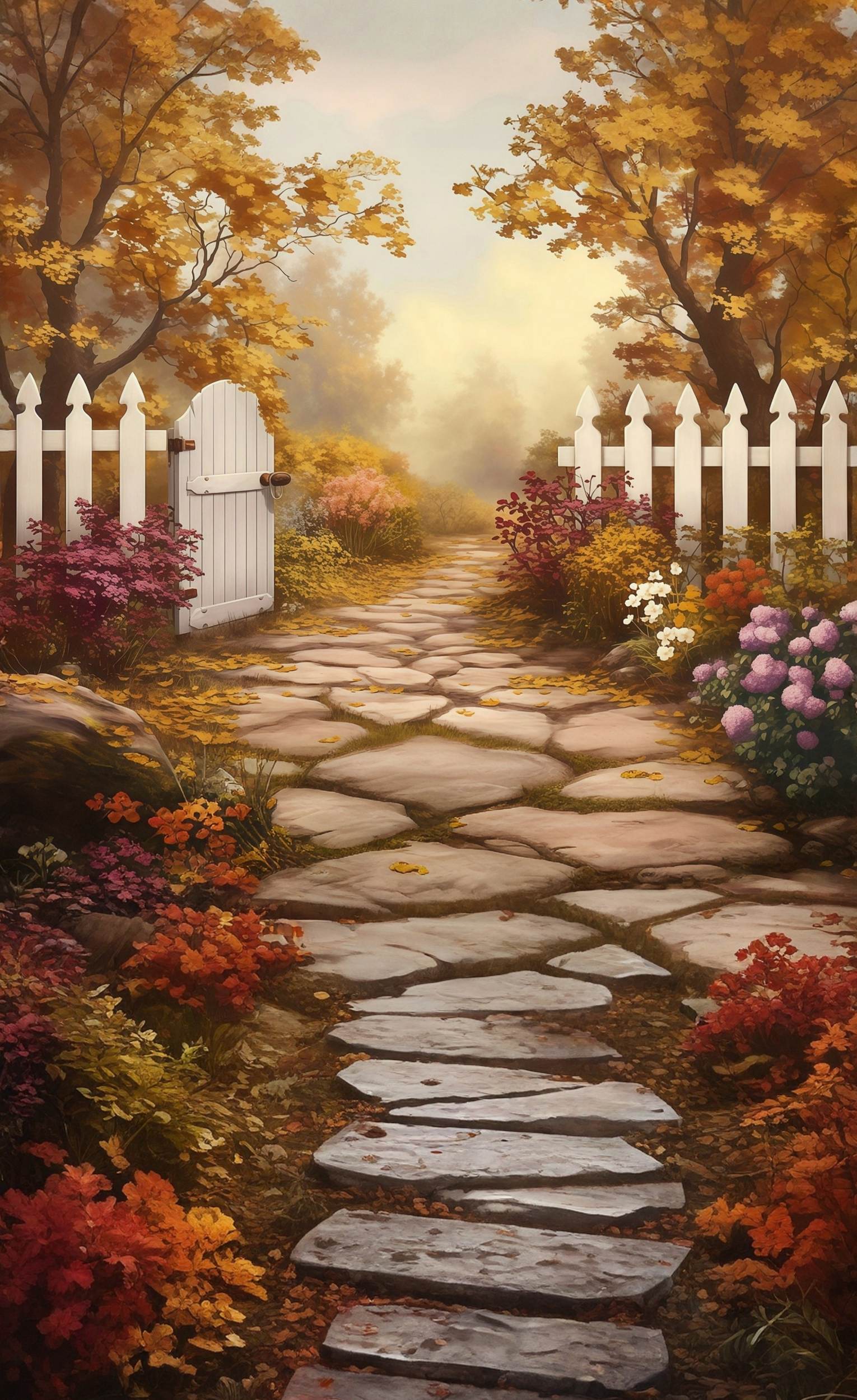 Fall Backdrops White Fence Garden Pathway Sweep Backdro MRR8-100