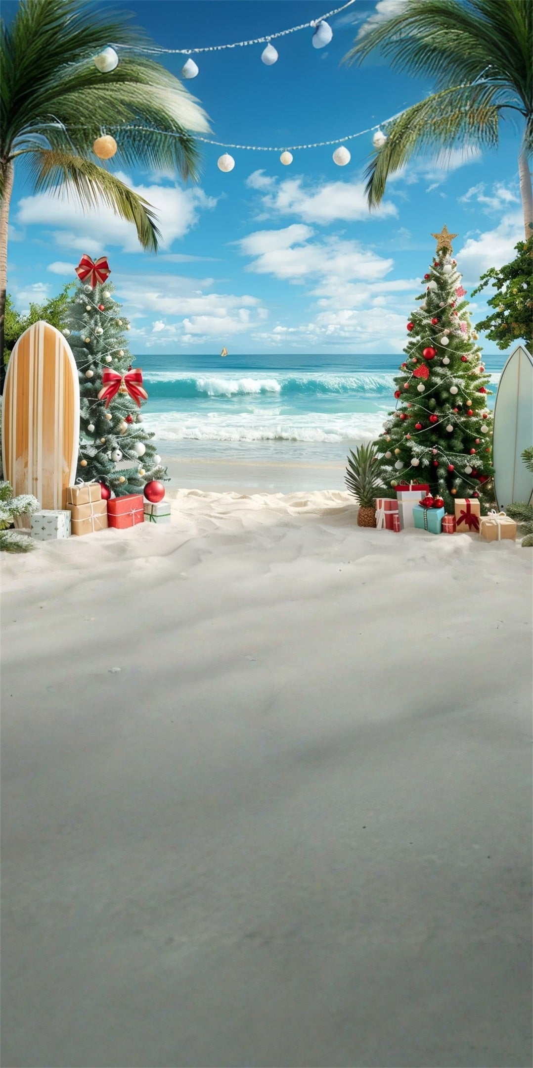 Holiday Backdrop Christmas Tree Beach Surfboards Christmas Backdrops MRR8-102