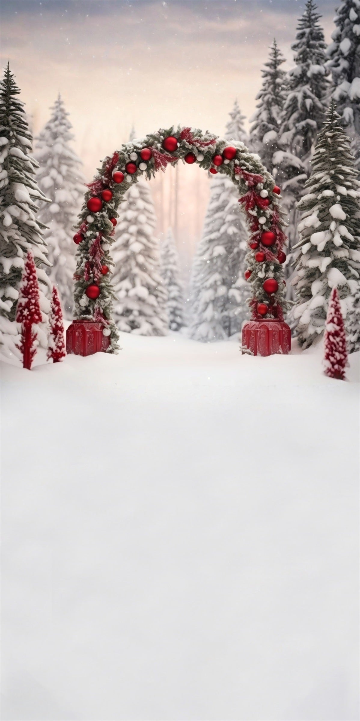 Christmas Tree Farm Backdrop Red Ball Arch Cedar Grove Christmas Backdrop for Photos MRR8-104
