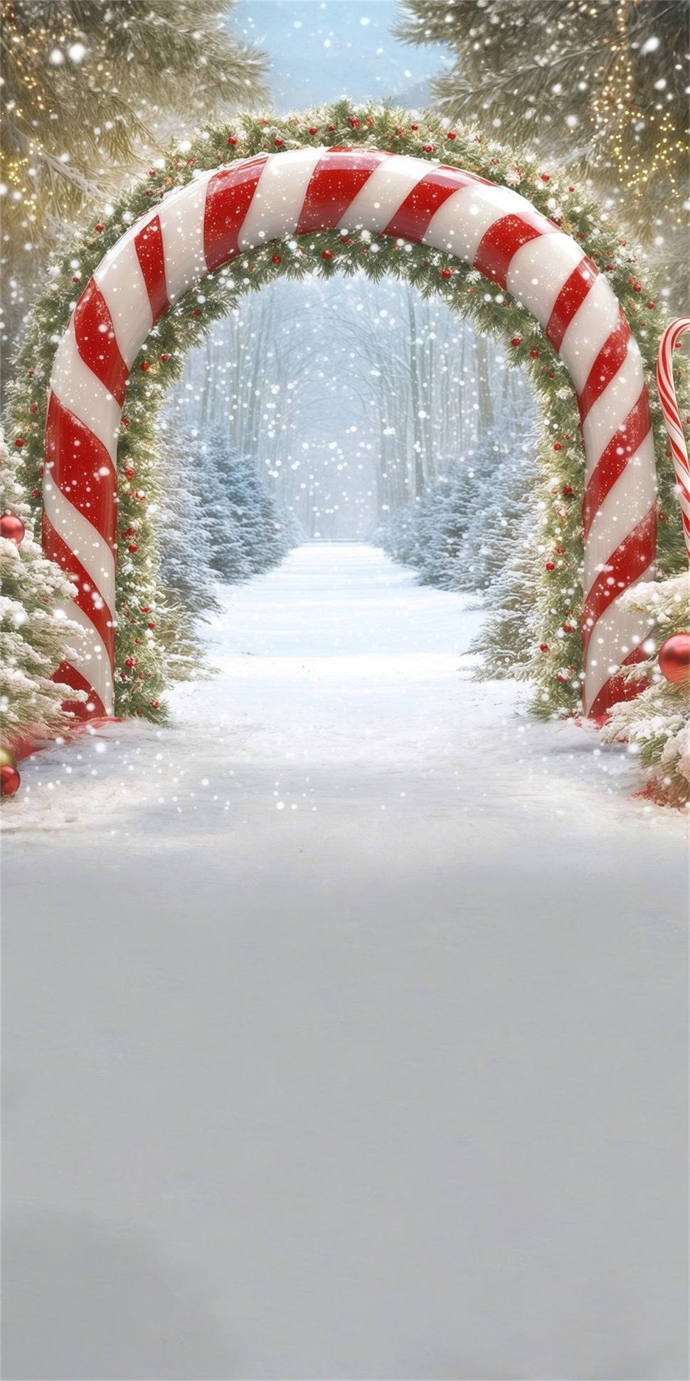 Holiday Backdrop Falling Snow Forest Candy Arch Professional Christmas Backdrops MRR8-108