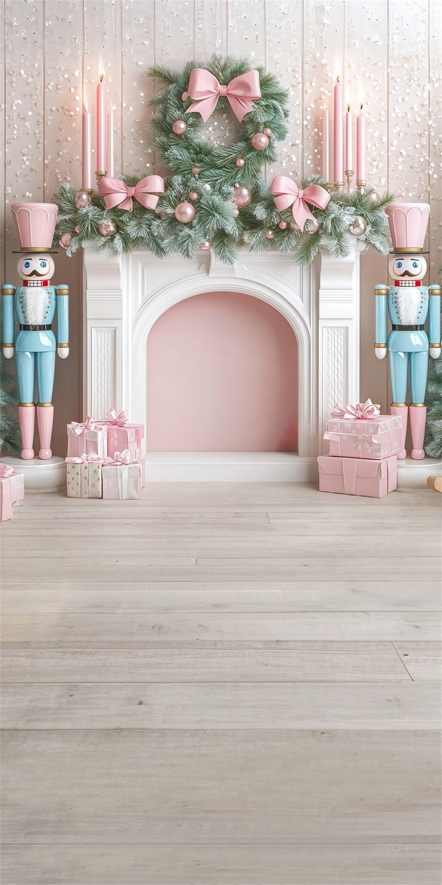 Christmas Fireplace Backdrop Blue and Pink Nutcracker Fireplace Backdrop Christmas MRR8-109