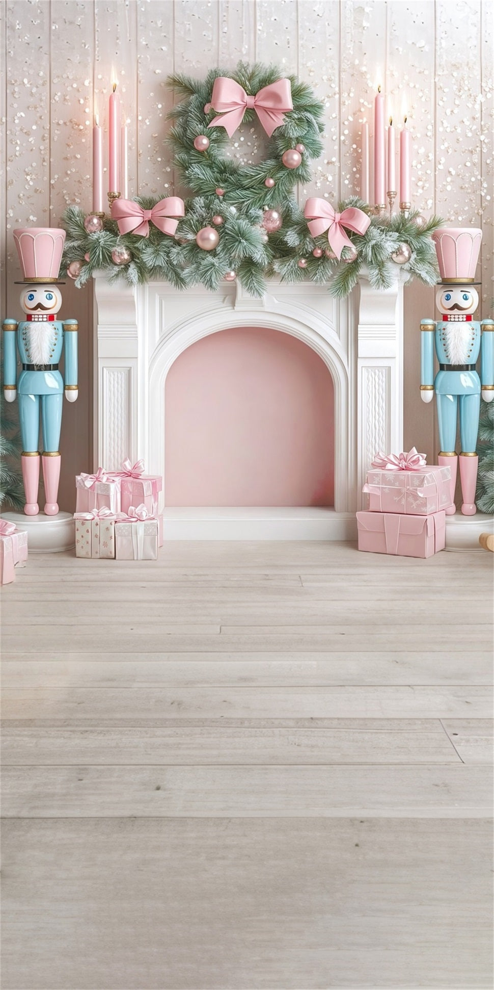 Christmas Fireplace Backdrop Blue and Pink Nutcracker Fireplace Backdrop Christmas MRR8-109
