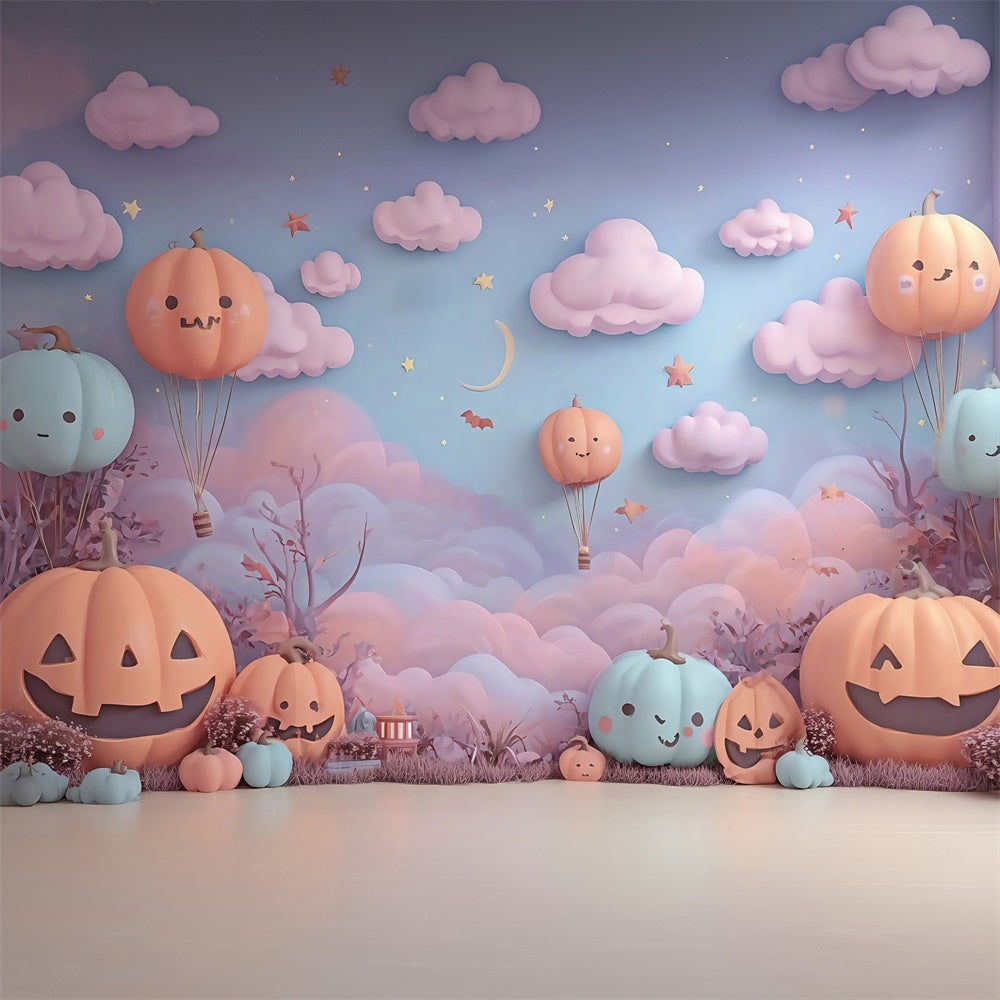 Halloween Backdrops Pumpkin Hot Air Balloon Clouds Stars Kids Backdrop MRR8-12