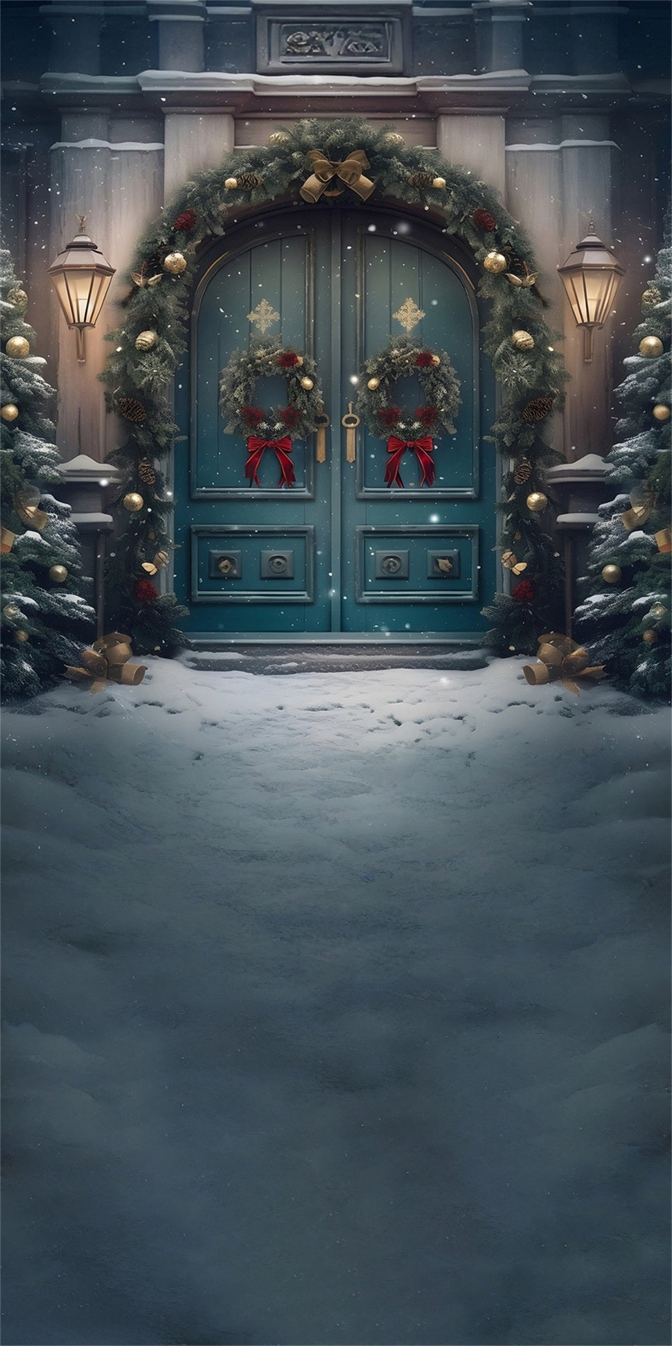 Christmas Backdrop Photography Classic Peacock Blue Christmas Wreath Gate Christmas Backdrops 10x10 MRR8-125
