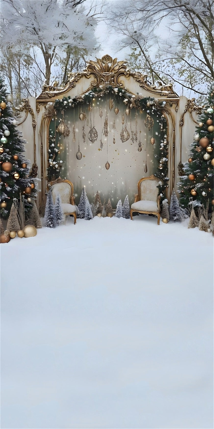 Christmas Tree Backdrop Luxury Christmas Fence Gold Decoration Christmas Backdrop Photography MRR8-130